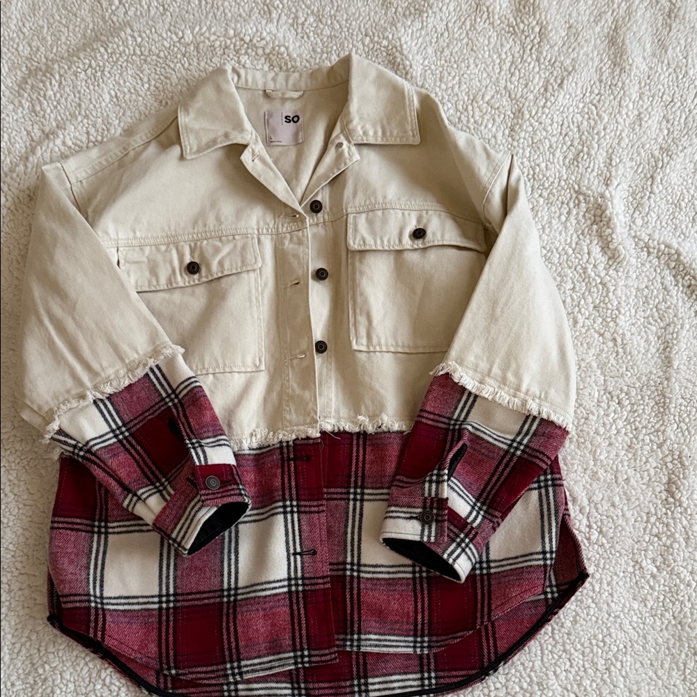 Plaid and Cream Button-Up Jacket